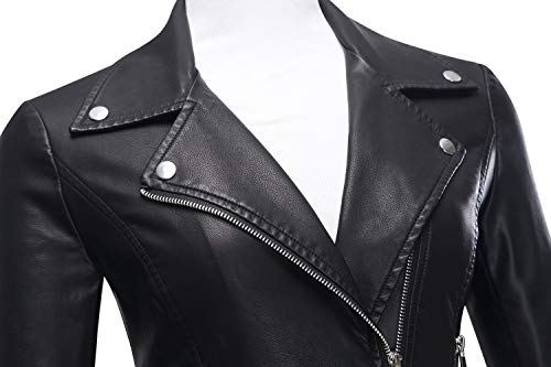 Tanming Women's Faux Leather Moto Biker Short Coat Jacket (Black-S) - Image 4