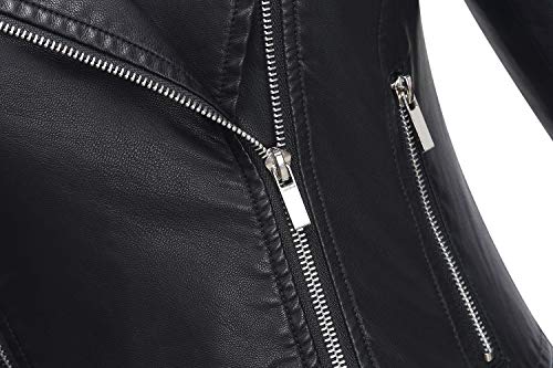 Tanming Women's Faux Leather Moto Biker Short Coat Jacket (Black-S) - Image 5