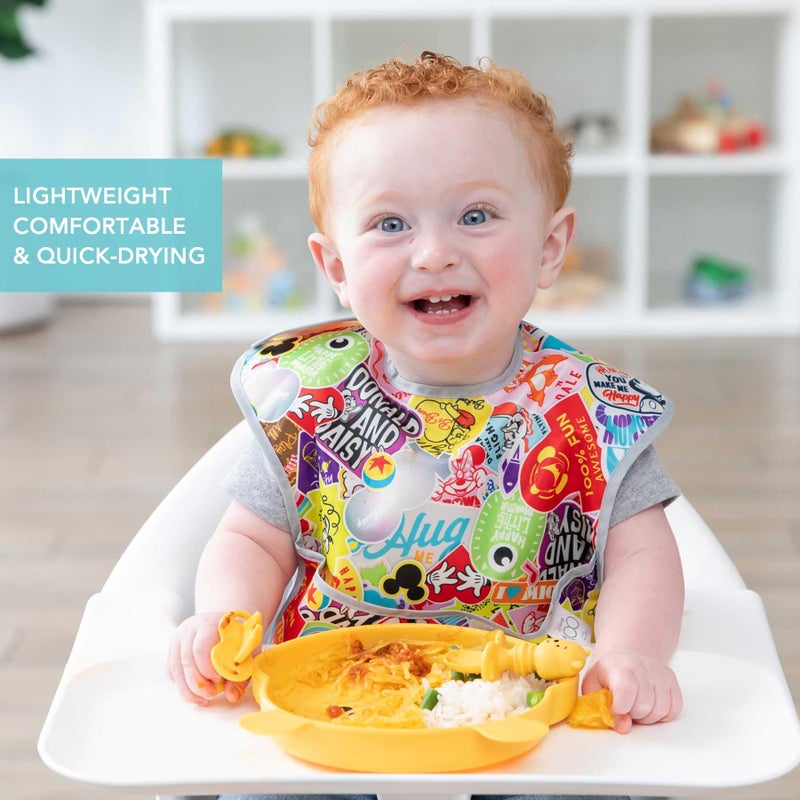 Bumkins Disney Bibs for Girl or Boy, SuperBib Baby and Toddler for 6-24 Months, Essential Must Have for Eating, Feeding, Baby Led Weaning, Mess Saving Catch Food, Fabric, 2-pk 100 Happy Faces - Image 3