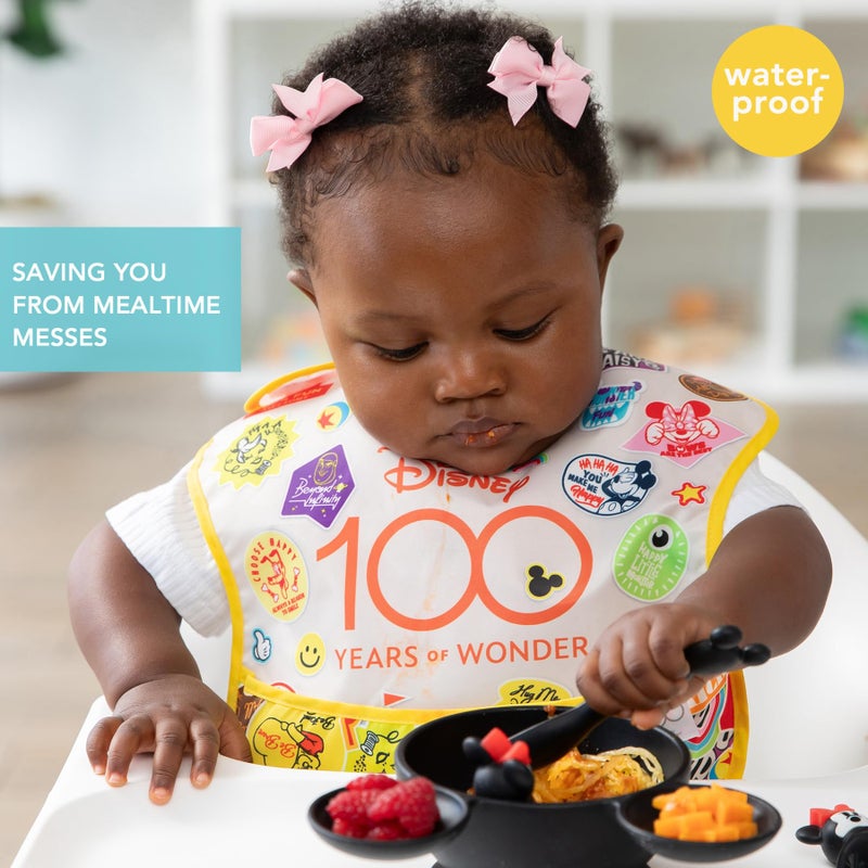 Bumkins Disney Bibs for Girl or Boy, SuperBib Baby and Toddler for 6-24 Months, Essential Must Have for Eating, Feeding, Baby Led Weaning, Mess Saving Catch Food, Fabric, 2-pk 100 Happy Faces - Image 2
