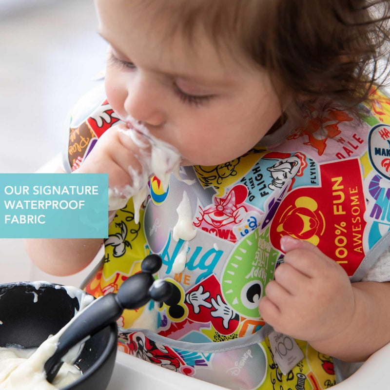 Bumkins Disney Bibs for Girl or Boy, SuperBib Baby and Toddler for 6-24 Months, Essential Must Have for Eating, Feeding, Baby Led Weaning, Mess Saving Catch Food, Fabric, 2-pk 100 Happy Faces - Image 4