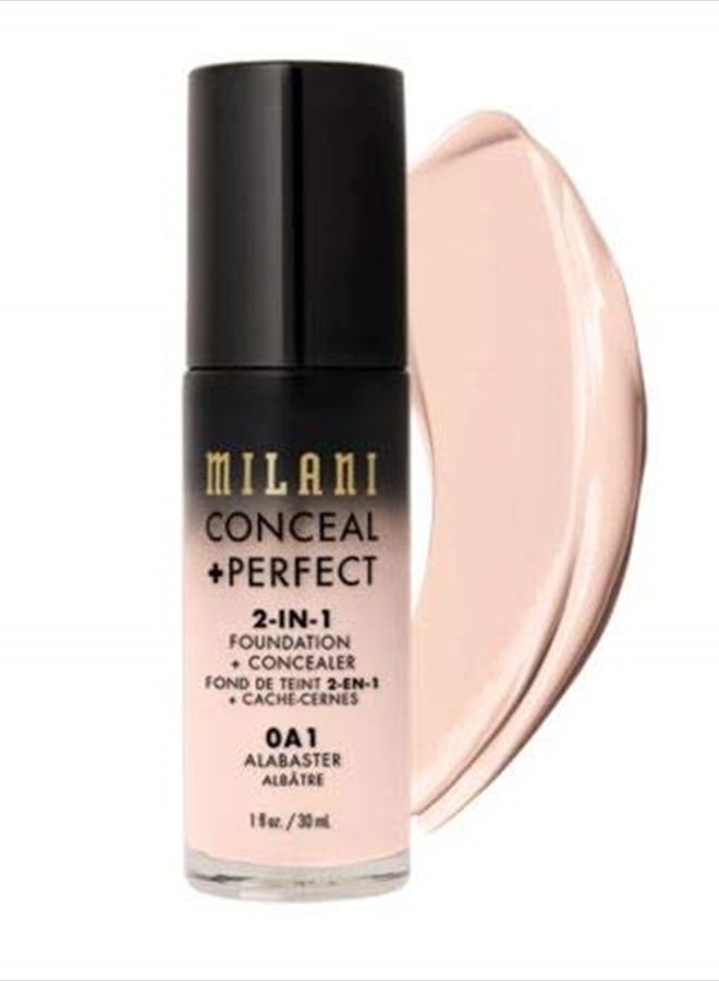 MILANI خافي العيوب + كريم الأساس 2 في 1 - ألاباستر (1 أونصة سائلة) كريم أساس سائل خالي من القسوة - يغطي دوائر تحت العين، العيوب وتغير لون البشرة للحصول على بشرة خالية من العيوب - Image 1