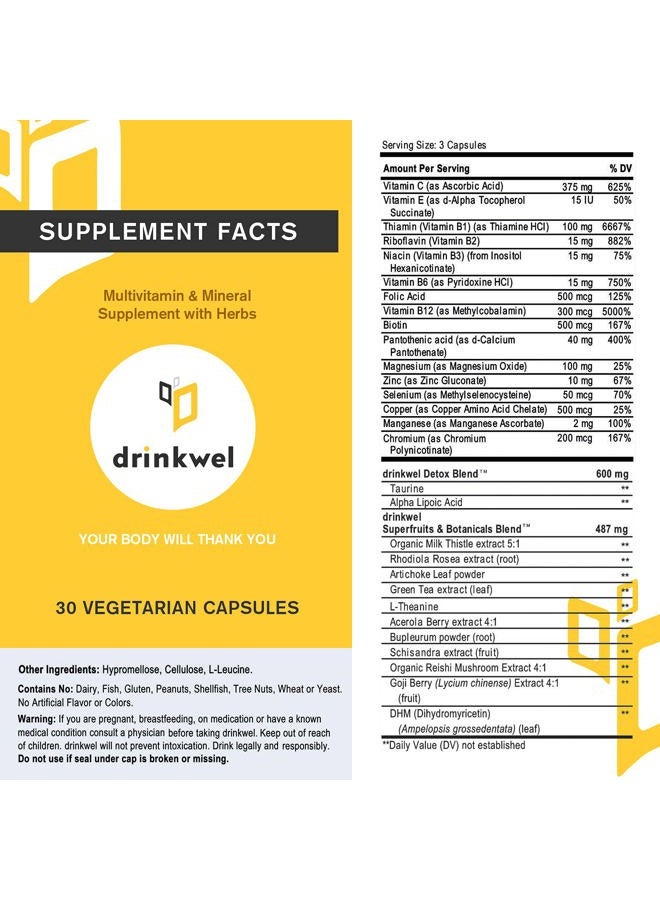 drinkwel Better Mornings - Premium Multivitamin Supplement - Liver Cleanse, Detox, Immune Support- Milk Thistle, Vitamin C, Zinc, Magnesium - 30 Count - Image 4