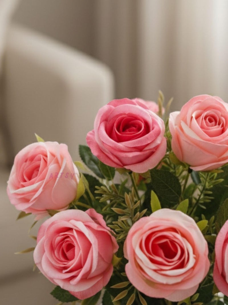 ARTSY® Artificial Flowers Bunch for Decoration Rose Flowers, Ideal for vase, Home, Office Decor, Gifts, Craft, Artificial Plants, Without vase, Pink, Combo, 1 Piece, Pink, 35 cm Height - Image 3