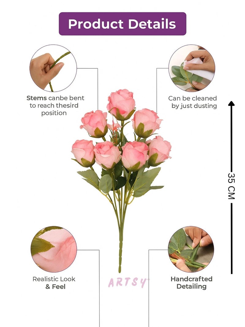ARTSY® Artificial Flowers Bunch for Decoration Rose Flowers, Ideal for vase, Home, Office Decor, Gifts, Craft, Artificial Plants, Without vase, Pink, Combo, 1 Piece, Pink, 35 cm Height - Image 5