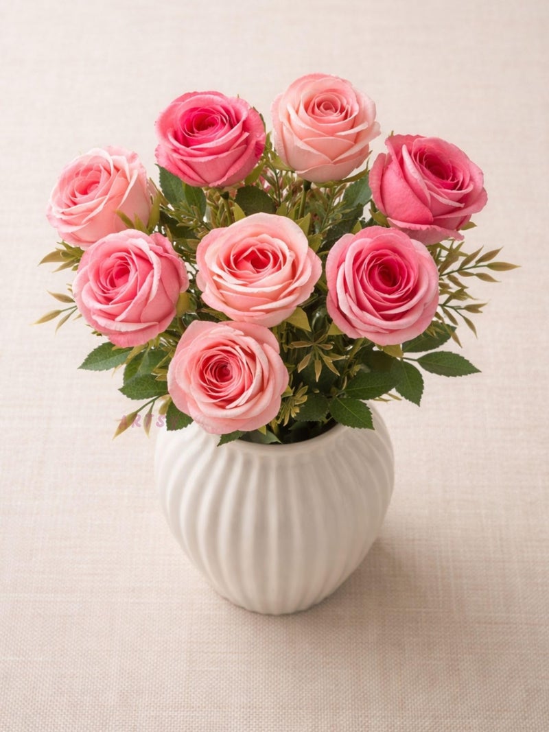 ARTSY® Artificial Flowers Bunch for Decoration Rose Flowers, Ideal for vase, Home, Office Decor, Gifts, Craft, Artificial Plants, Without vase, Pink, Combo, 1 Piece, Pink, 35 cm Height - Image 2