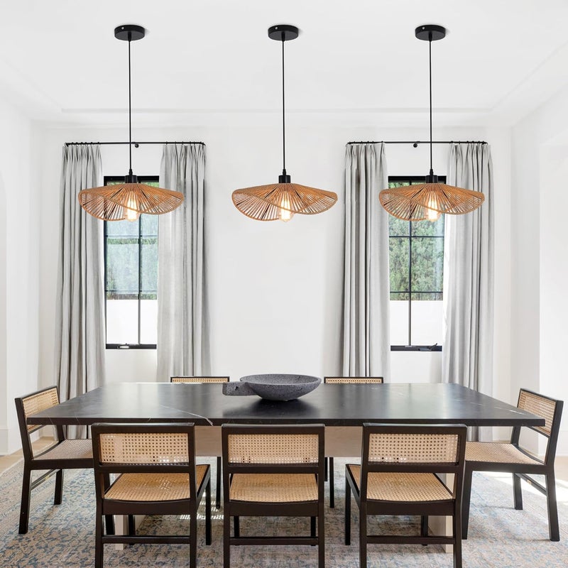 Garwarm Boho Chandelier Ceiling Light Rattan Pendant Light Modern Hand-Woven Bamboo Hanging Light 2 Lamps for Farmhouse, Bedroom, Living Room, Dining Room 41cm - Image 5