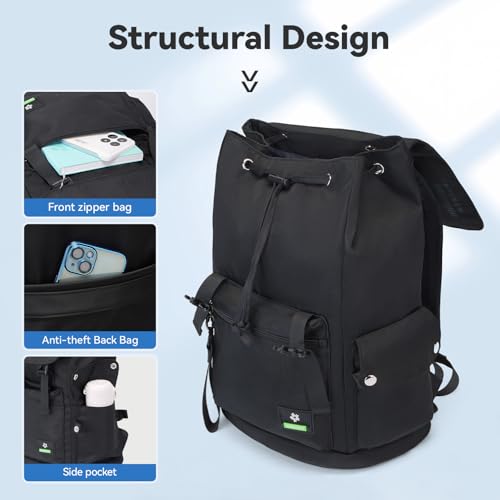 SUN EIGHT 35L Large Capacity Lightweight Casual Backpack for Men Women,Water Resistant Durable Daypack fit 17.3inch Laptop Compartment for Travel,Hiking,Work(Black) - Image 4