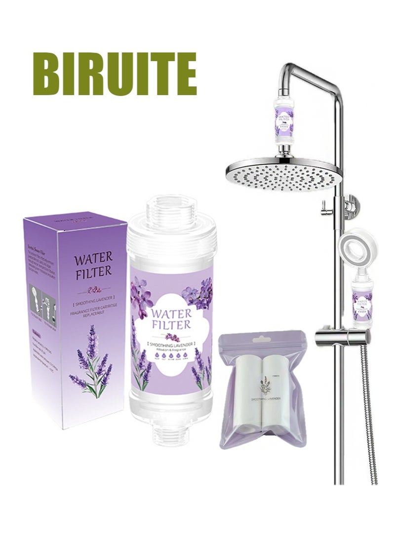 BIRUITE 1pcs Vitamin Shower Fragrance Water Filter + 2pcs Fragrance Filter Cartridge Set, Prevent Hair Loss and Prevent Dry Skin, Remove Chlorine and Rust, Relax Aromatherapy (Smoothing Lavender) - Image 1