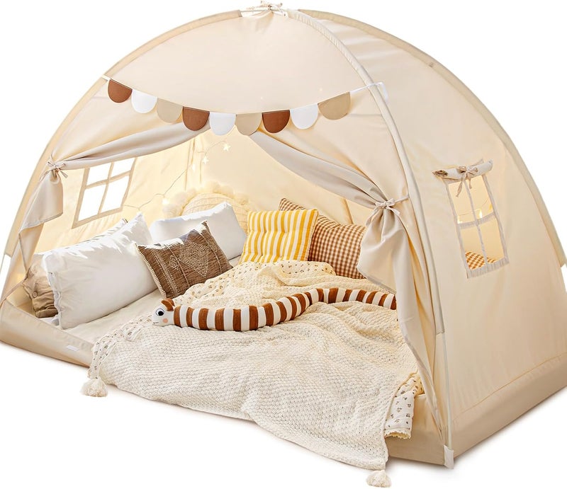 73Hours Full Size Bed Canopy Toddler Bed Tents for Kids Dream Tent on Bunk Bed Privacy Space Blackout Sleeping Playhouse Tents Indoor Portable Drafty House for Boys Girl Birthday - Image 1
