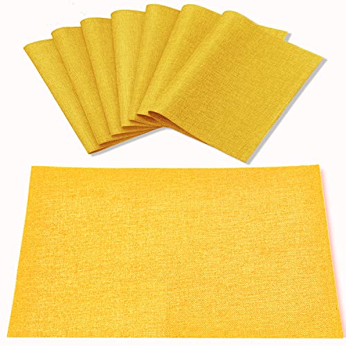 Rinpon Cloth Placemats Set of 8 Linen Type Fabric Placemats Machine Washable Placemats Heat Resistant Placemats Wrinkle Free Thick Polyester Kitchen Place Mats for Dining Table Yellow