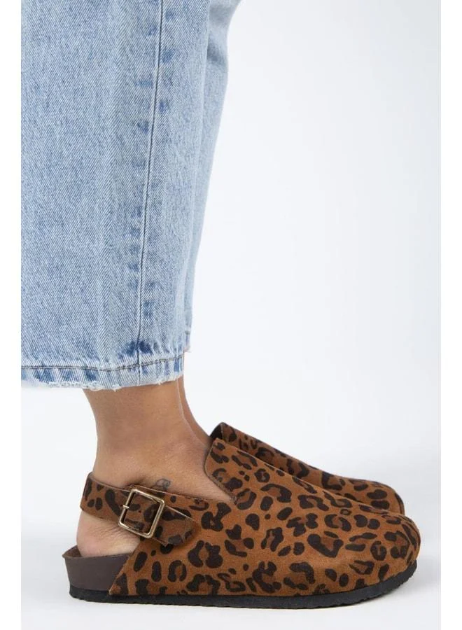 Holly 2 Leopard Women’s Genuine Leather Belted Buckle Sabo Taba Sandal.