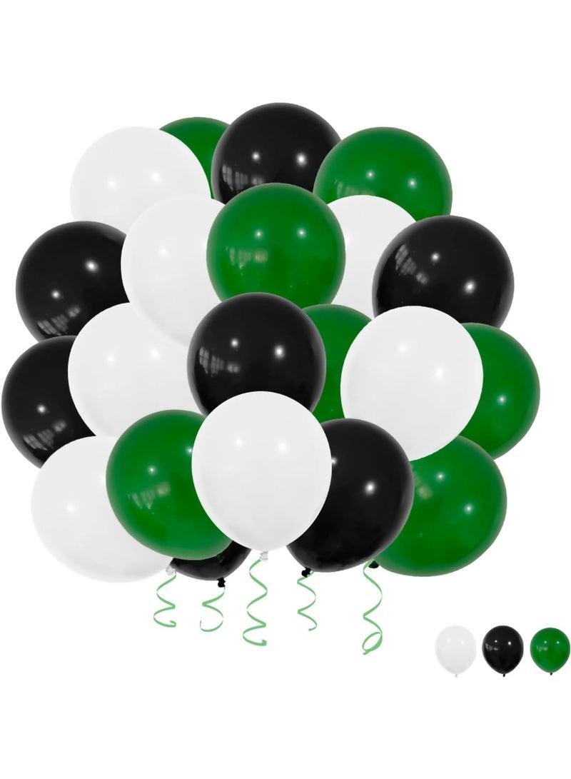 White, Black & Green 12-Inch Latex Balloons – Pack of 24 with Ribbon for Party Decoration - Image 1