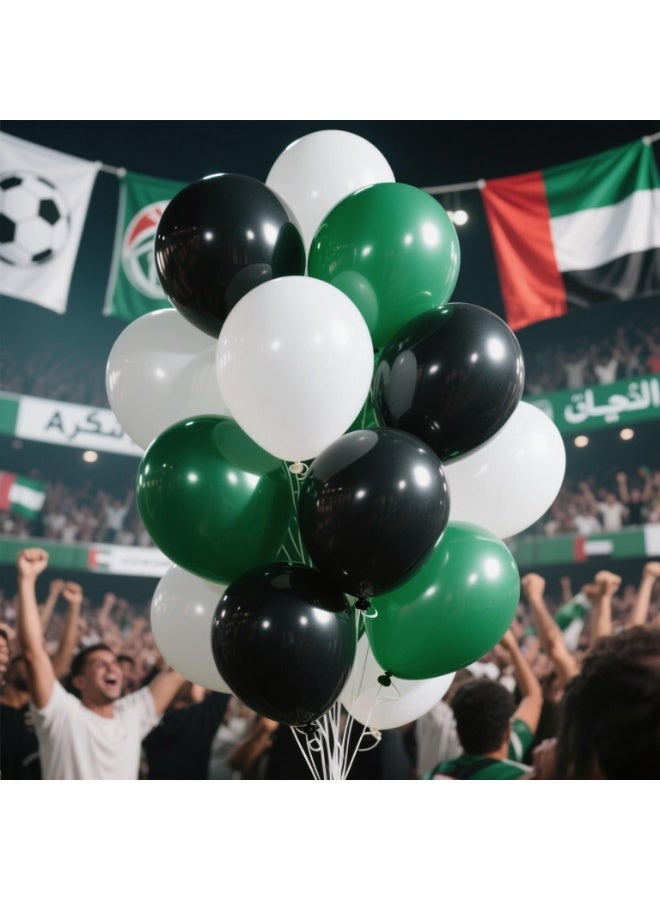 White, Black & Green 12-Inch Latex Balloons – Pack of 24 with Ribbon for Party Decoration - Image 3