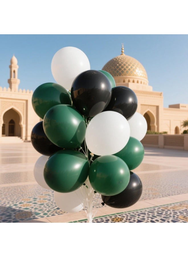 White, Black & Green 12-Inch Latex Balloons – Pack of 24 with Ribbon for Party Decoration - Image 2