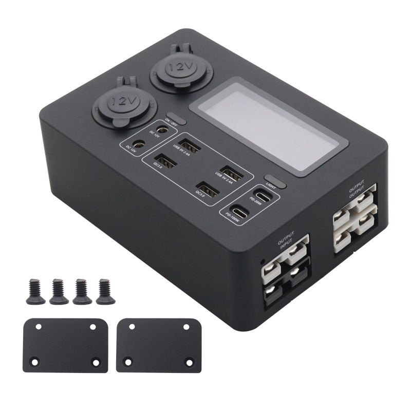 صندوق الطاقة المصغر، صندوق طاقة 12 فولت 100 واط مع شاشة عرض LCD ومصابيح LED، ومماثلات USB-C وQC3.0، مركز تحكم محمول للمركبات المركبة المنزلية (RVs) والسيارات الكبيرة (SUVs) والقوارب واليخوت والسيارات - Image 5