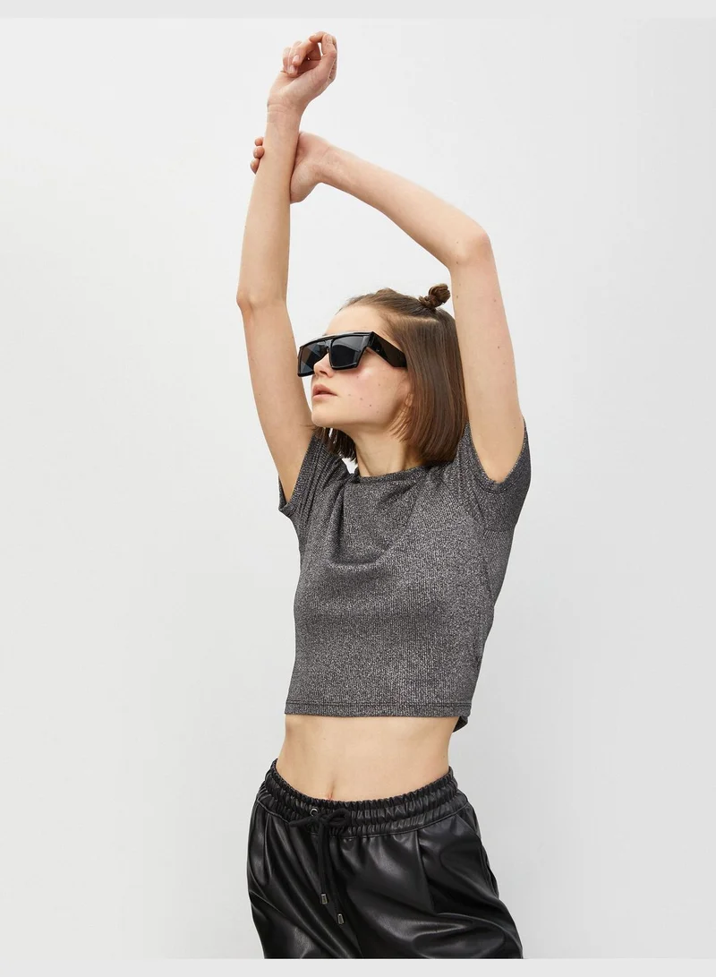 كوتون Short Sleeve T-Shirt Crew Neck Slim Crop Drawstring