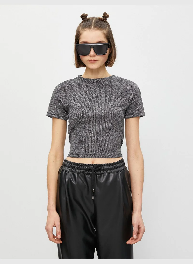 كوتون Short Sleeve T-Shirt Crew Neck Slim Crop Drawstring