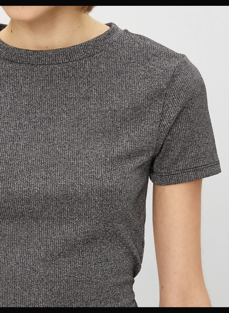 كوتون Short Sleeve T-Shirt Crew Neck Slim Crop Drawstring
