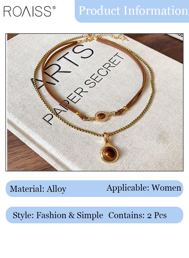 رويس عقد مكون من قطعتين من حجر عين النمر، سلسلة ترقوة عصرية من الخرز بطبقتين، مناسبة للارتداء اليومي غير الرسمي، كهدية للنساء - Image 2