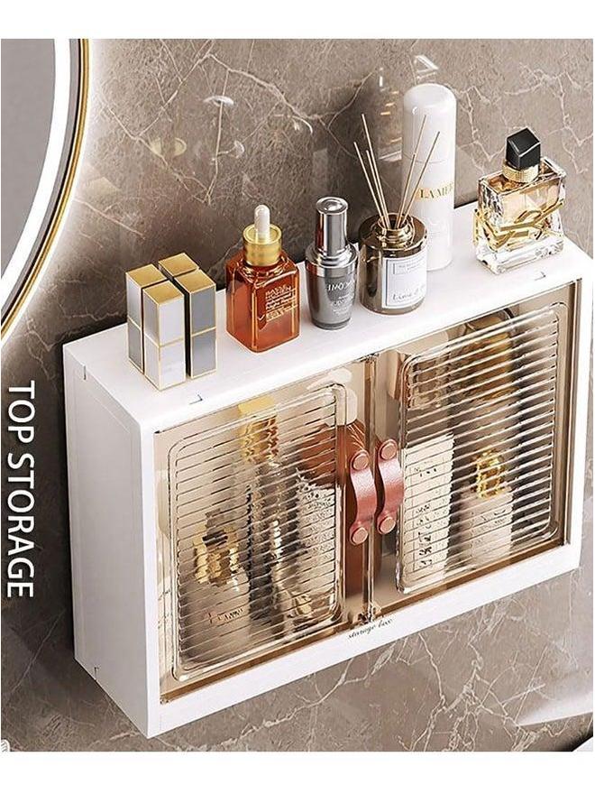 HOMESTAR Large Makeup Organizer Cosmetics Storage Box Skincare Display Case with Door and Hooks Waterproof Dustproof for Bathroom Countertop Kitchen Spice - Image 4
