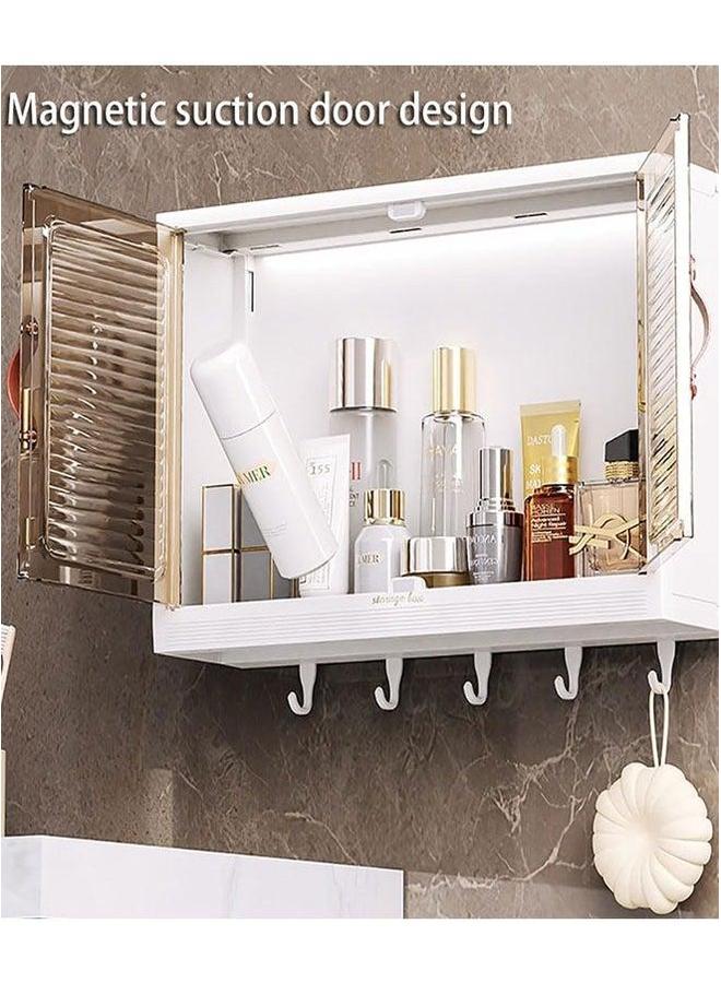 HOMESTAR Large Makeup Organizer Cosmetics Storage Box Skincare Display Case with Door and Hooks Waterproof Dustproof for Bathroom Countertop Kitchen Spice - Image 3