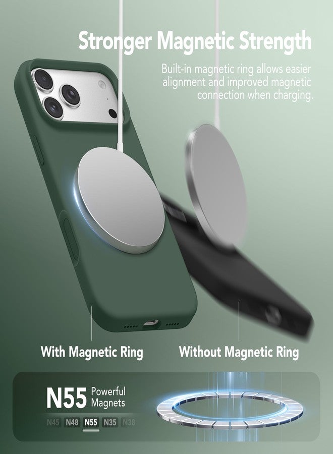 GONEZ Magnetic for iPhone 17 Pro Case, Compatible with MagSafe, [Screen Protector + Camera Lens Protector], Liquid Silicone Anti-Scratch Shockproof Protective Phone Case 6.3 inch, Army Green - Image 3