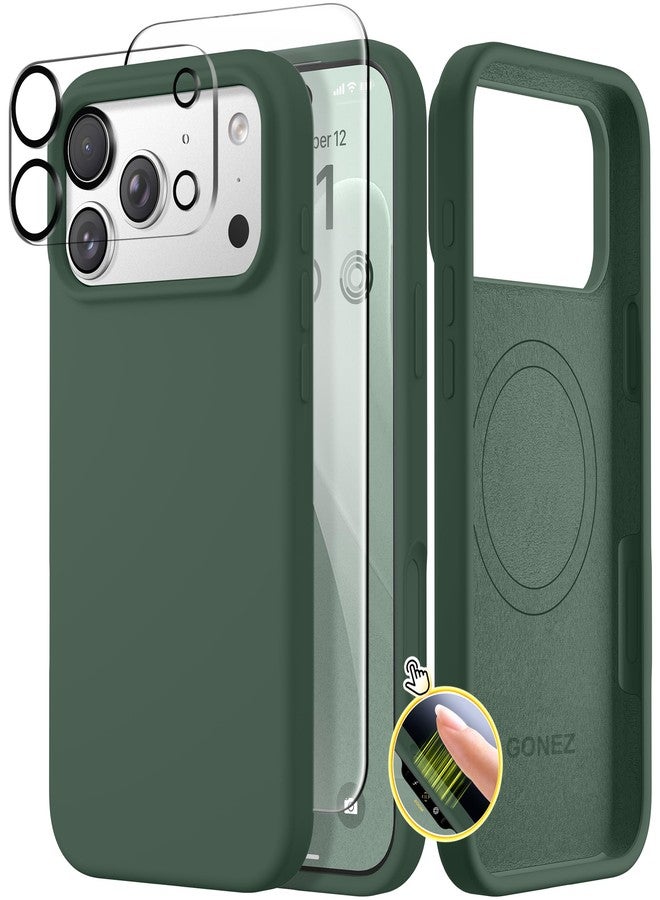 GONEZ Magnetic for iPhone 17 Pro Case, Compatible with MagSafe, [Screen Protector + Camera Lens Protector], Liquid Silicone Anti-Scratch Shockproof Protective Phone Case 6.3 inch, Army Green - Image 1