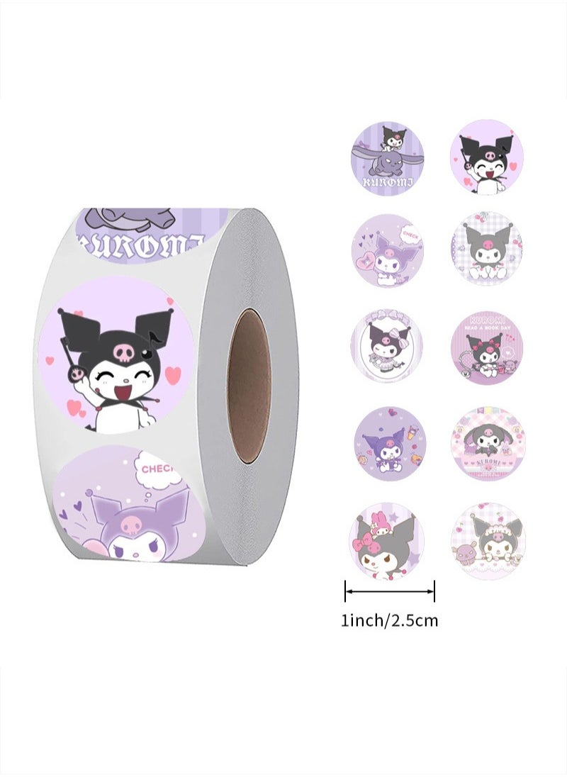 Generic 500pcs Kuromi Tape Sticker Cartoon Creative Decorative Sticker Set Diameter 1 Inch Round Self Adhesive Label DIY Manual Envelope Seal Stickers Roll for Cards Gift Envelopes Boxes 