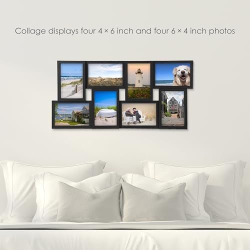 MELANNCO 8-Opening Collage Picture Frame for Wall, Holds Eight 4x6 Photos, Black Plastic, Horizontal or Vertical Hanging, 23.5 x 11.5 Inches - Image 5