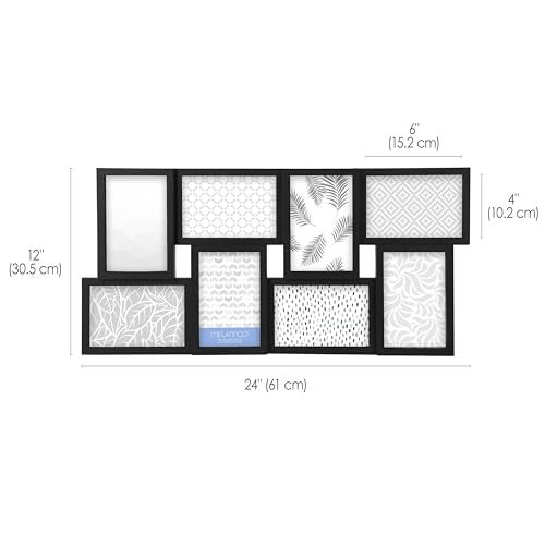MELANNCO 8-Opening Collage Picture Frame for Wall, Holds Eight 4x6 Photos, Black Plastic, Horizontal or Vertical Hanging, 23.5 x 11.5 Inches - Image 2
