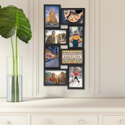 MELANNCO 8-Opening Collage Picture Frame for Wall, Holds Eight 4x6 Photos, Black Plastic, Horizontal or Vertical Hanging, 23.5 x 11.5 Inches - Image 4