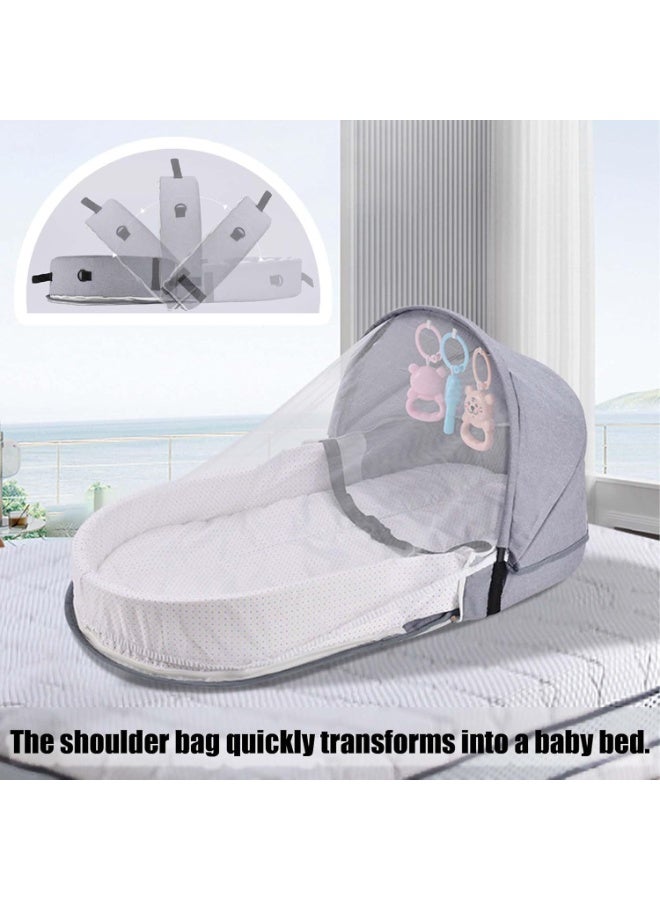 Baby Travel Bassinet, Portable Baby Nests, Foldable Cot, Travel Bed With Mosquito Net And Awning, Suitable For Travelling And Home Use, Easy To Carry (Grey) - Image 4