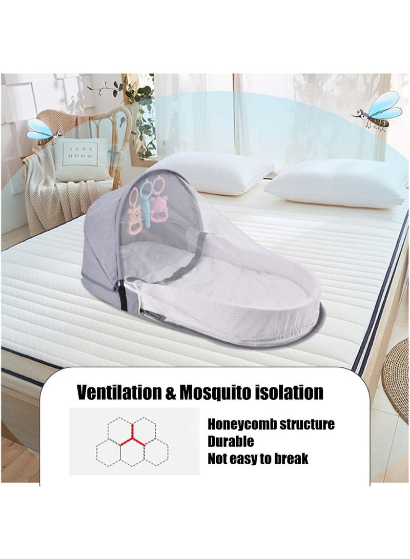 Baby Travel Bassinet, Portable Baby Nests, Foldable Cot, Travel Bed With Mosquito Net And Awning, Suitable For Travelling And Home Use, Easy To Carry (Grey) - Image 5