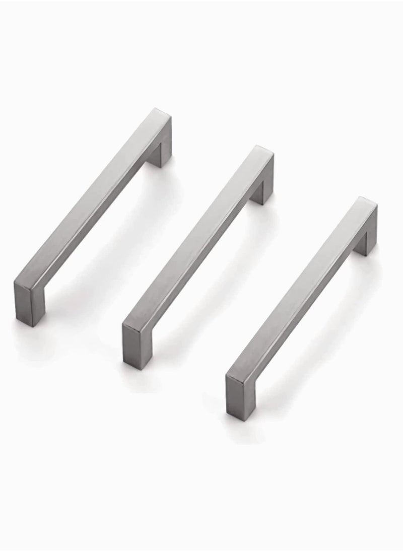 Stainless Steel Handles, 3 Pack 5 Inches Kitchen Cabinet Handles, Stainless Steel Drawer Dresser Hollow Pulls, Cupboard Square Bar Pulls Brushed  - Image 1