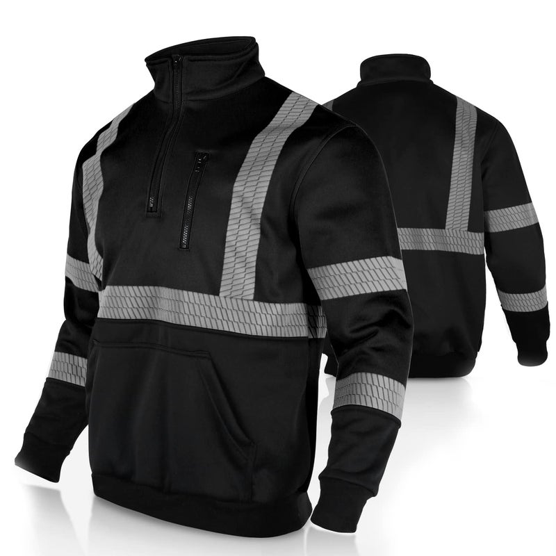 FONIRRA High Visibility Safety Sweatshirt ANSI Class 3 Fleece 1/4 Zip Pullover sweater with Black Bottom for Men(Black,L) - Image 1