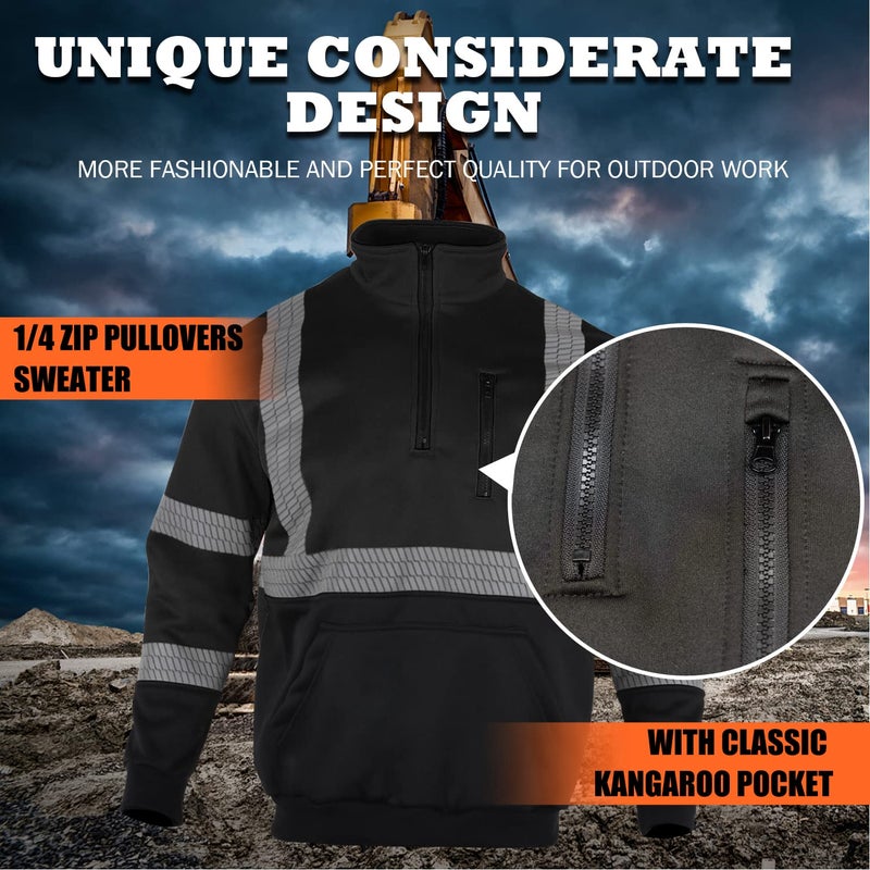 FONIRRA High Visibility Safety Sweatshirt ANSI Class 3 Fleece 1/4 Zip Pullover sweater with Black Bottom for Men(Black,L) - Image 5