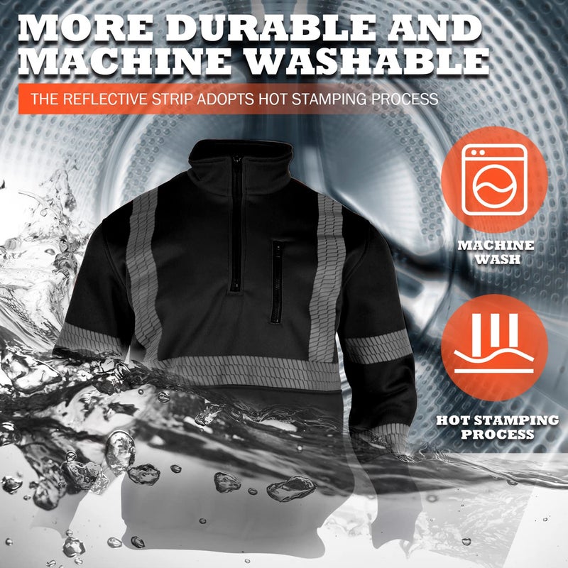 FONIRRA High Visibility Safety Sweatshirt ANSI Class 3 Fleece 1/4 Zip Pullover sweater with Black Bottom for Men(Black,L) - Image 4