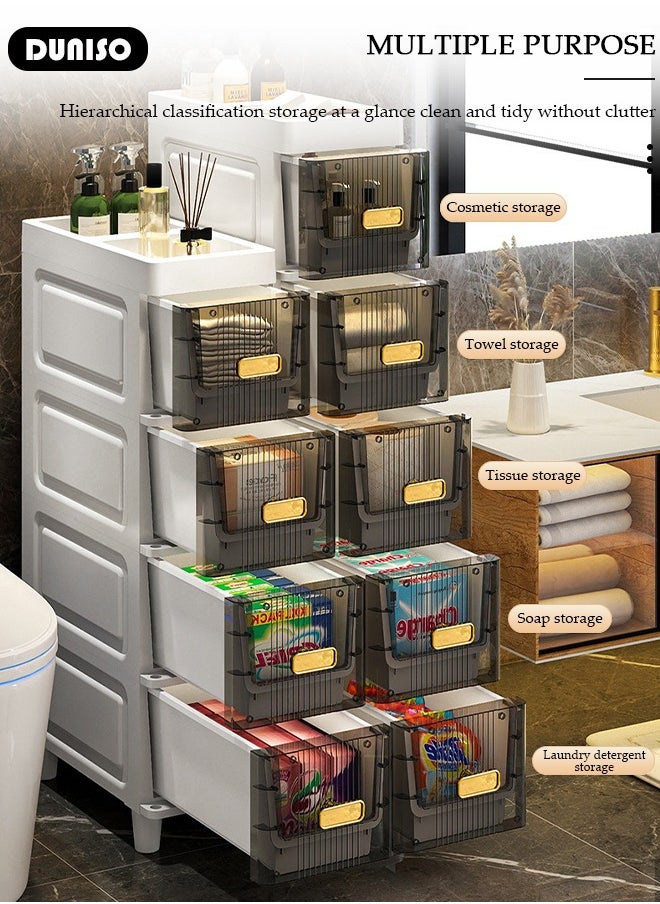 DUNISO 5 Tier Plastic Drawer Storage Cabinet, Vertical  Narrow Storage Cabinets With Drawers, Clothes/Toys Storage Box Cabinet, Multifunctional Organizer Unit for Bedroom Gap, Bathroom, Hallway, Entryway, Kitchen, Closets,Toys  - Image 4