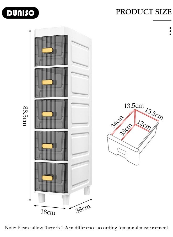 DUNISO 5 Tier Plastic Drawer Storage Cabinet, Vertical  Narrow Storage Cabinets With Drawers, Clothes/Toys Storage Box Cabinet, Multifunctional Organizer Unit for Bedroom Gap, Bathroom, Hallway, Entryway, Kitchen, Closets,Toys  - Image 2