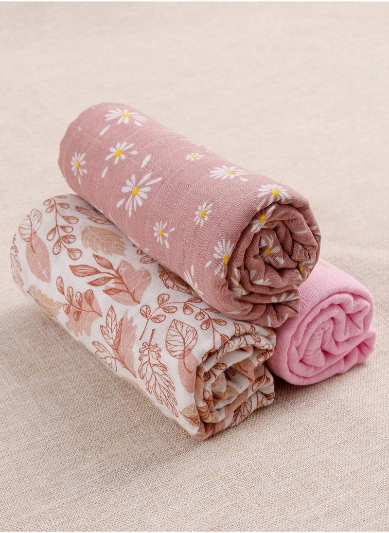 Mr. Penda Muslin Swaddle Blankets for Baby, 3 Pack Breathable Soft Receiving Blanket, Large 120*110cm Swaddle Wrap Burping Clothes, Essentials Infant Shower Items, Toddler Gift (Flower Pattern)  - Image 3
