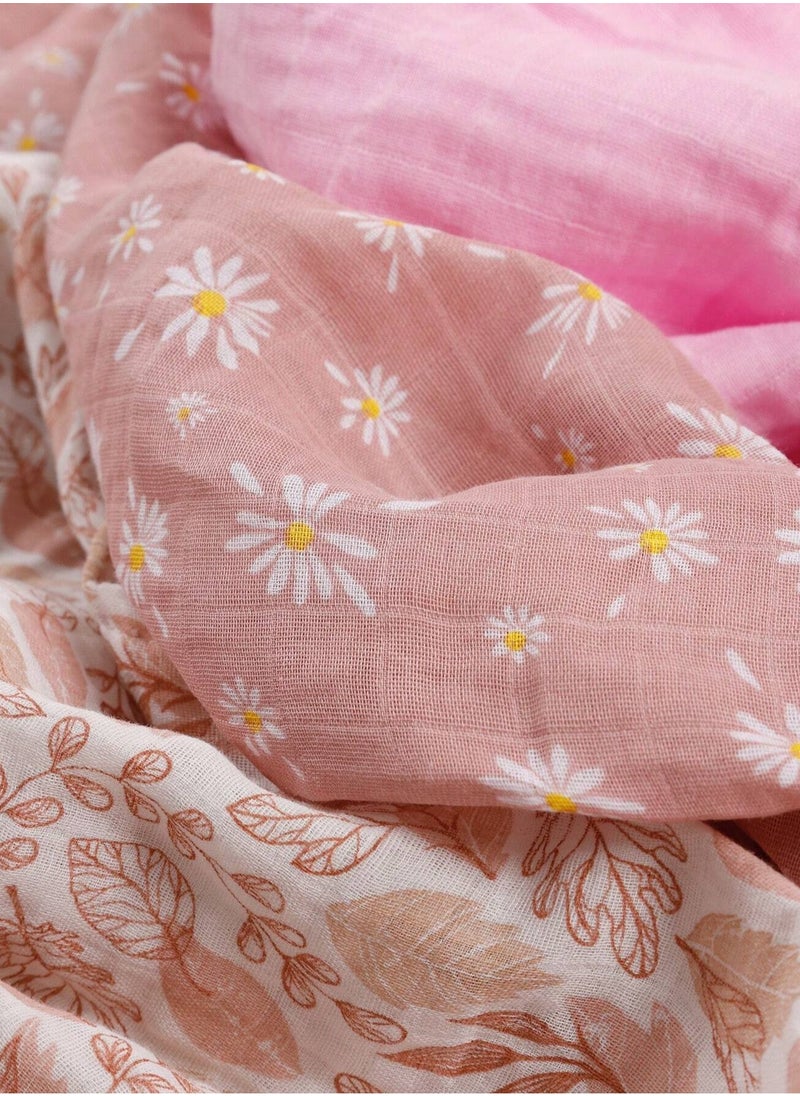 Mr. Penda Muslin Swaddle Blankets for Baby, 3 Pack Breathable Soft Receiving Blanket, Large 120*110cm Swaddle Wrap Burping Clothes, Essentials Infant Shower Items, Toddler Gift (Flower Pattern)  - Image 4