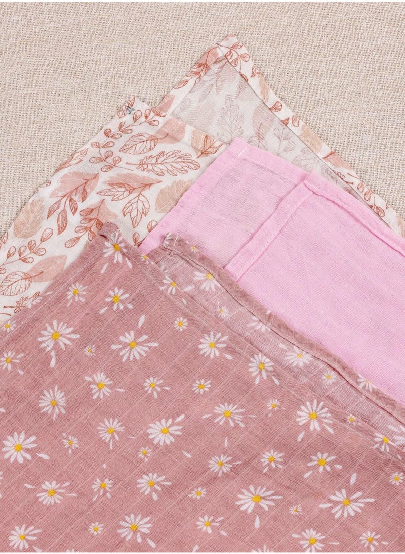 Mr. Penda Muslin Swaddle Blankets for Baby, 3 Pack Breathable Soft Receiving Blanket, Large 120*110cm Swaddle Wrap Burping Clothes, Essentials Infant Shower Items, Toddler Gift (Flower Pattern)  - Image 5