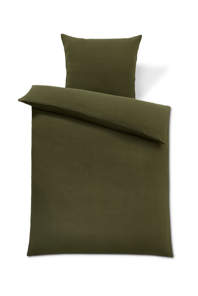 Tchibo 2 Pieces Double Crinkle Textured Muslin Duvet Cover Set Dark Olive - Image 2