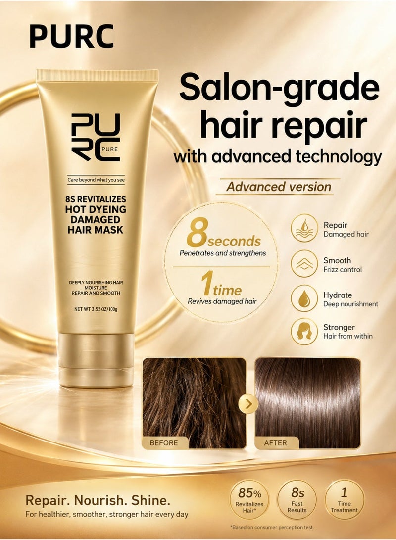 PURC 8 Seconds Keratin Hair Mask - Professional Smoothing & Straightening Treatment for Frizzy, Damaged Hair - Instant Repair Cream - Image 1