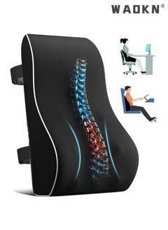 WAOKN Lumbar Support Pillow for Office Chair Memory Foam Back Cushion for Back Pain Relief Improve Posture Large Back Pillow for Car, Computer Chair, Recliner Breathable Mesh Cover Double Adjustable Straps  - Image 1