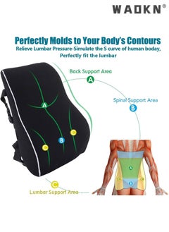 WAOKN Lumbar Support Pillow for Office Chair Memory Foam Back Cushion for Back Pain Relief Improve Posture Large Back Pillow for Car, Computer Chair, Recliner Breathable Mesh Cover Double Adjustable Straps  - Image 3
