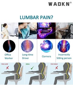 WAOKN Lumbar Support Pillow for Office Chair Memory Foam Back Cushion for Back Pain Relief Improve Posture Large Back Pillow for Car, Computer Chair, Recliner Breathable Mesh Cover Double Adjustable Straps  - Image 2