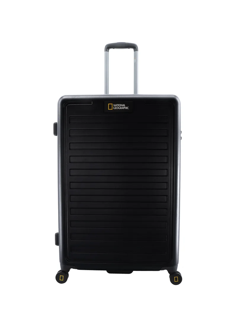 NATIONAL GEOGRAPHIC National Geographic Cruise 100% PC Hardshell Large Check-In Suitcase Black, Durable Featherweight TSA Combination Lock Travel Luggage, 4 Quite Spinner Wheel Trolley Bag (28 Inch).