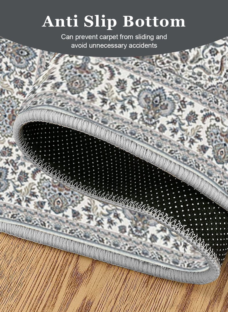 HomarKet Floral Area Rug Soft Large Rugs for Bedroom Aesthetic Dining Room Rug Vintage Printed Non Slip Low Pile Living Room Carpet for Family Room Foyer Den Office Blue 290*200cm - Image 3